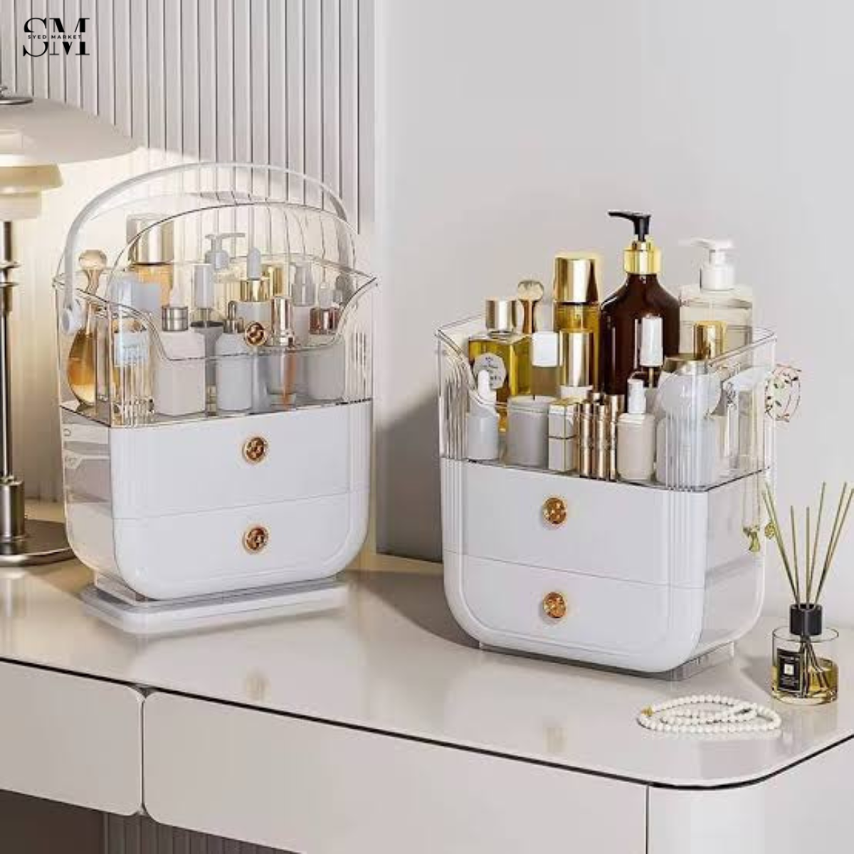 LARGE-CAPACITY MAKEUP STORAGE BOX MULTIFUNCTIONAL VANITY ORGANIZER FOR SKINCARE & JEWELRY