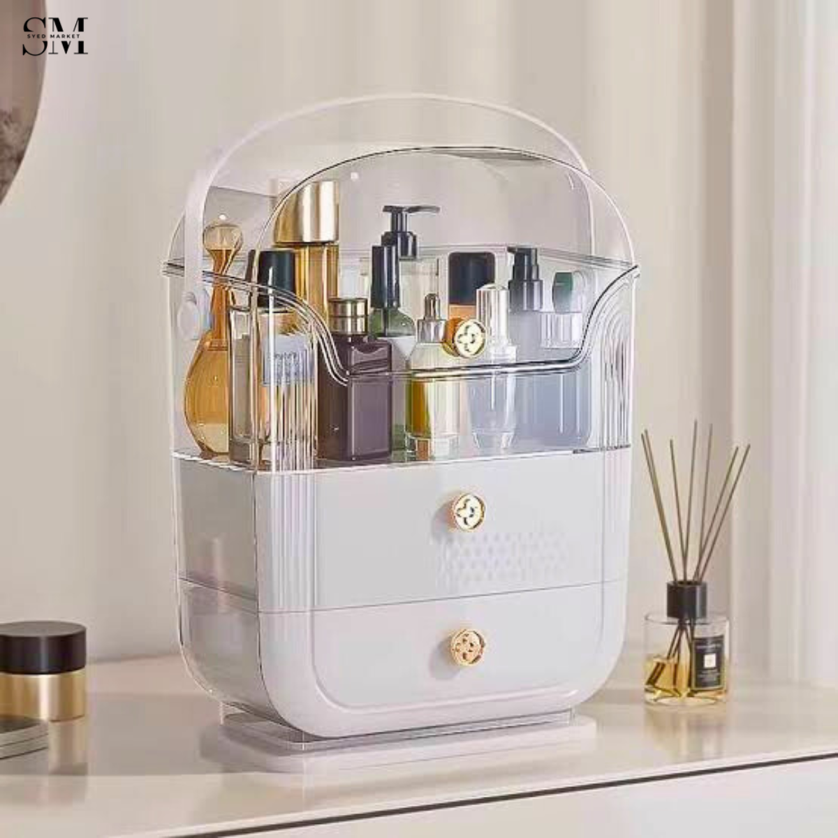LARGE-CAPACITY MAKEUP STORAGE BOX MULTIFUNCTIONAL VANITY ORGANIZER FOR SKINCARE & JEWELRY