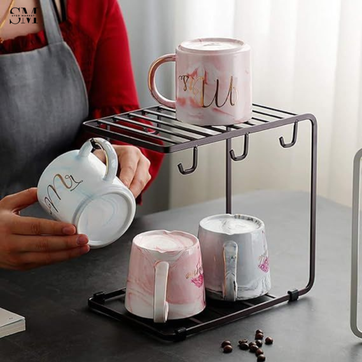 PREMIUM METAL KITCHEN CUP & BOWL ORGANIZER RACK