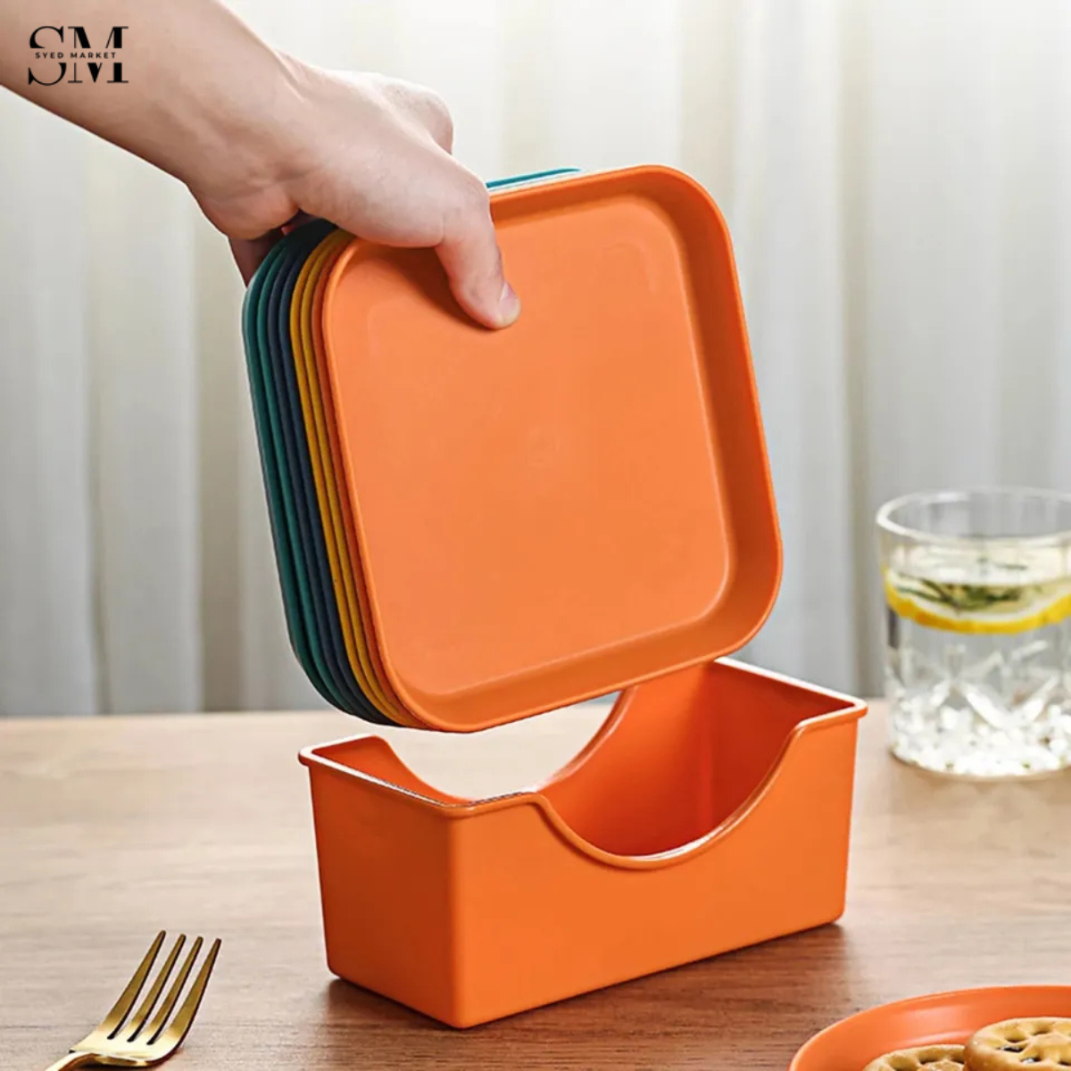 Colorful Kids Snack Plates Set – BPA-Free Plastic Food Serving Bowls with Organizer Stand