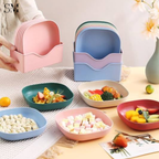 Colorful Kids Snack Plates Set – BPA-Free Plastic Food Serving Bowls with Organizer Stand