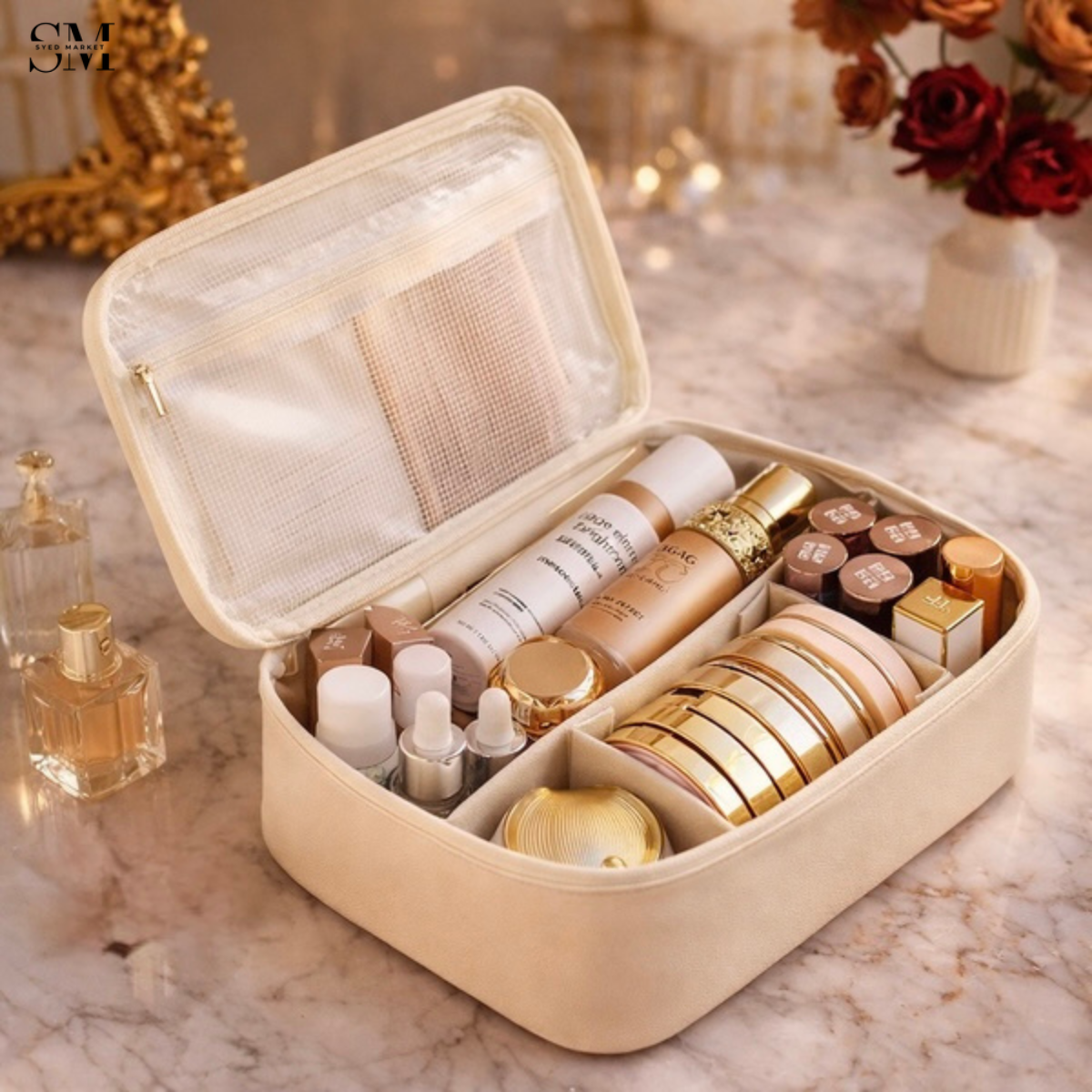 Luxury Travel Makeup Organizer Case – Premium Cosmetic Storage Bag for Skincare & Beauty Essentials