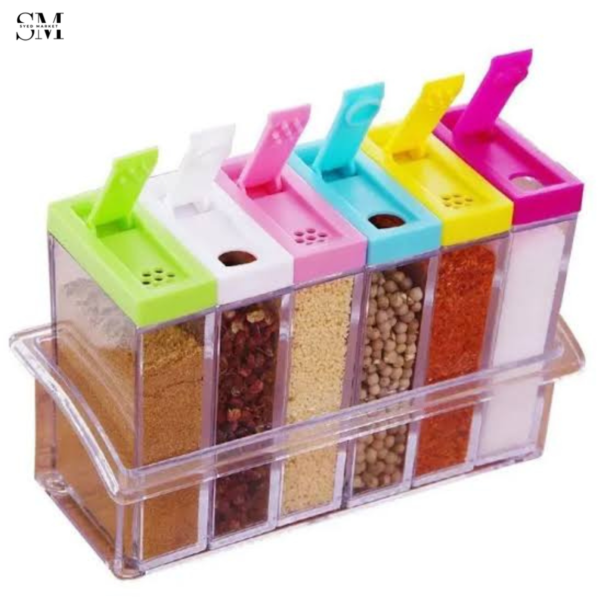 6 PIECES SPICE RACK SET – MODERN KITCHEN MASALA ORGANIZER WITH JARS