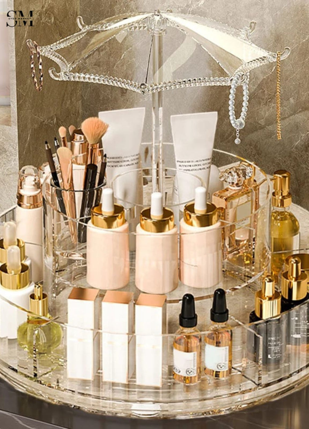 ROTATING UMBRELLA MAKEUP & JEWELRY ORGANIZER