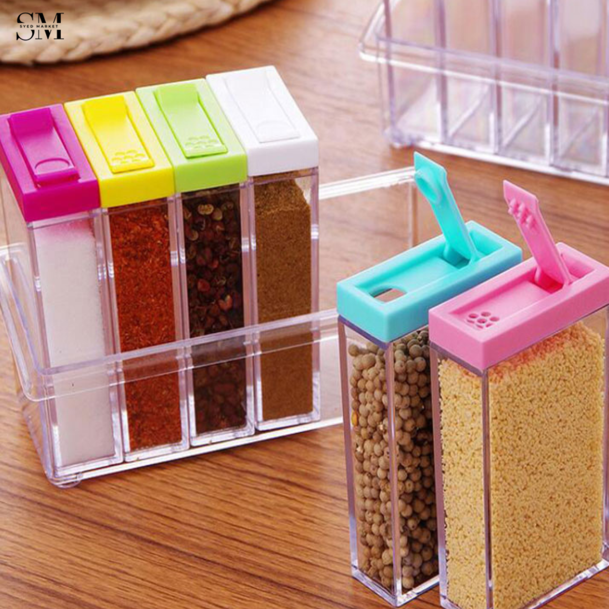 6 PIECES SPICE RACK SET – MODERN KITCHEN MASALA ORGANIZER WITH JARS