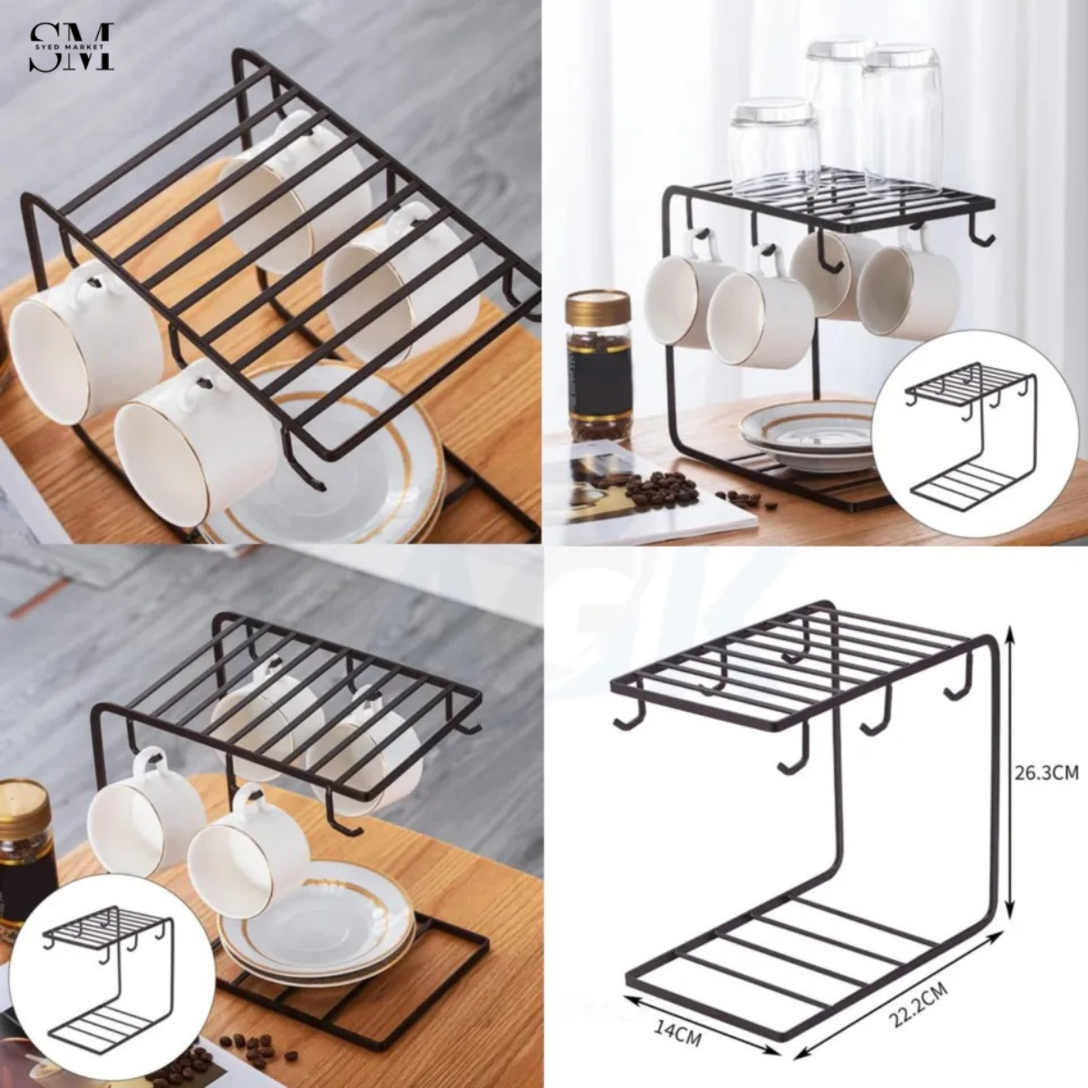 PREMIUM METAL KITCHEN CUP & BOWL ORGANIZER RACK