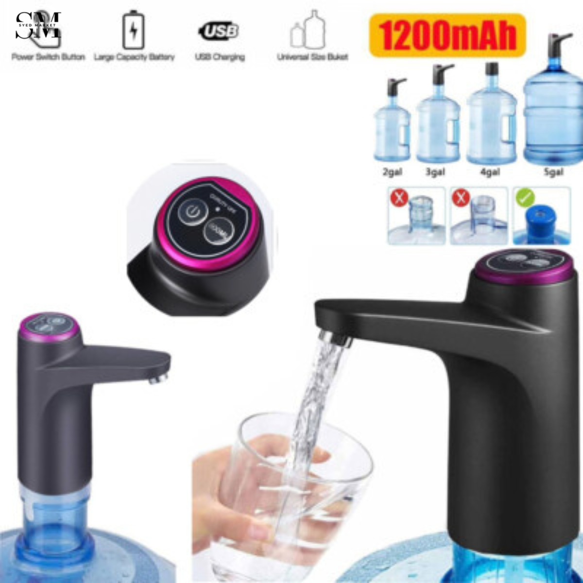 AUTOMATIC ELECTRIC WATER DISPENSER PUMP FOR BOTTLES – RECHARGEABLE PORTABLE DRINKING WATER PUMP