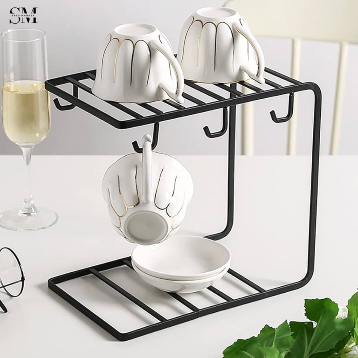 PREMIUM METAL KITCHEN CUP & BOWL ORGANIZER RACK