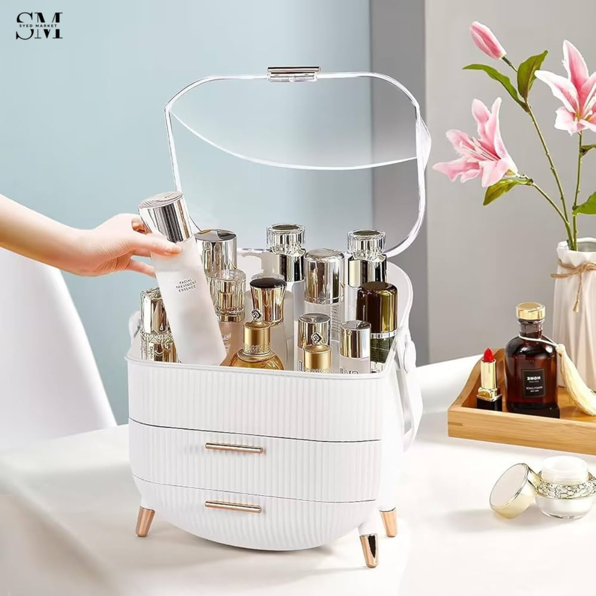 Luxury Dustproof Cosmetic Organizer Box with Drawers – Premium Vanity Makeup Storage