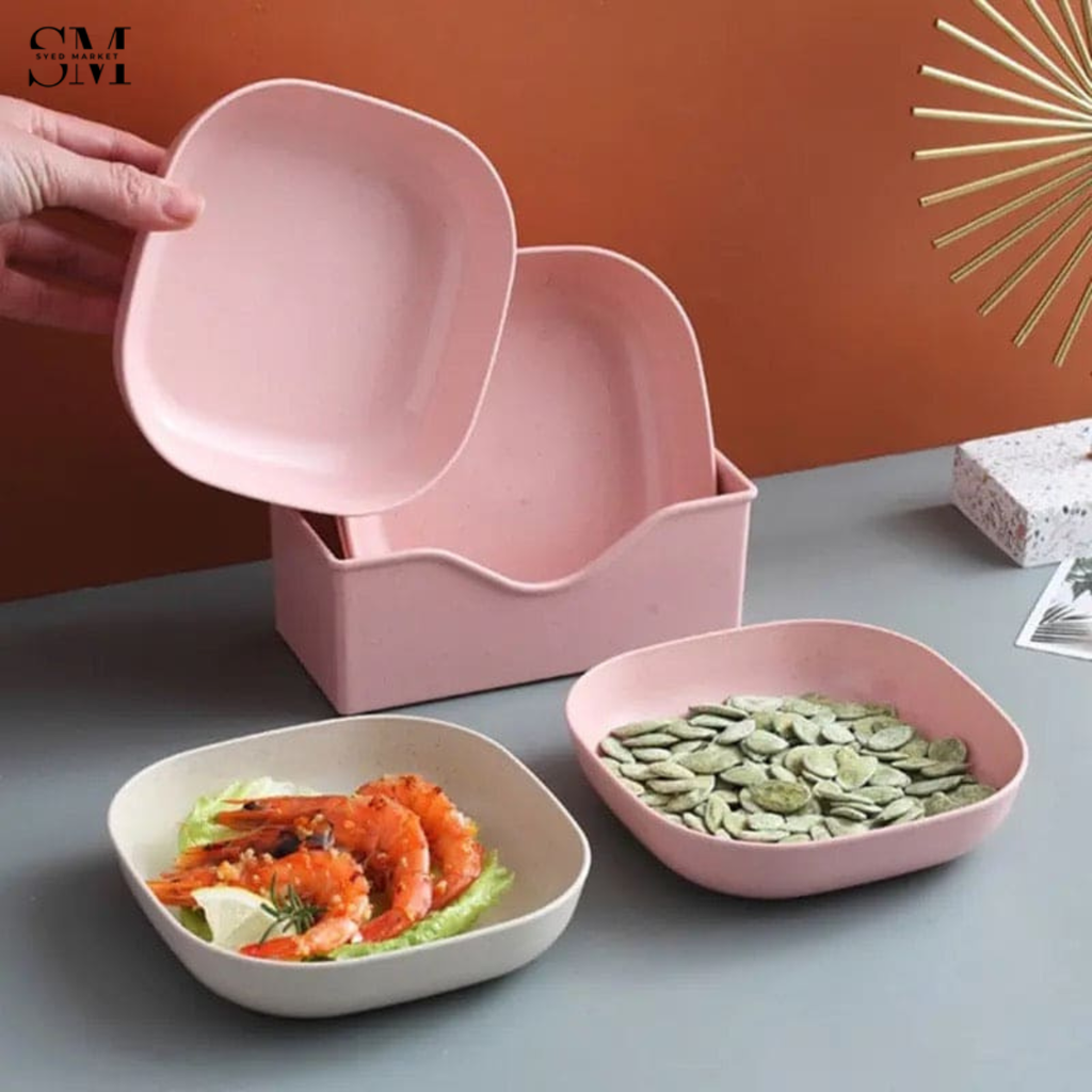 Colorful Kids Snack Plates Set – BPA-Free Plastic Food Serving Bowls with Organizer Stand