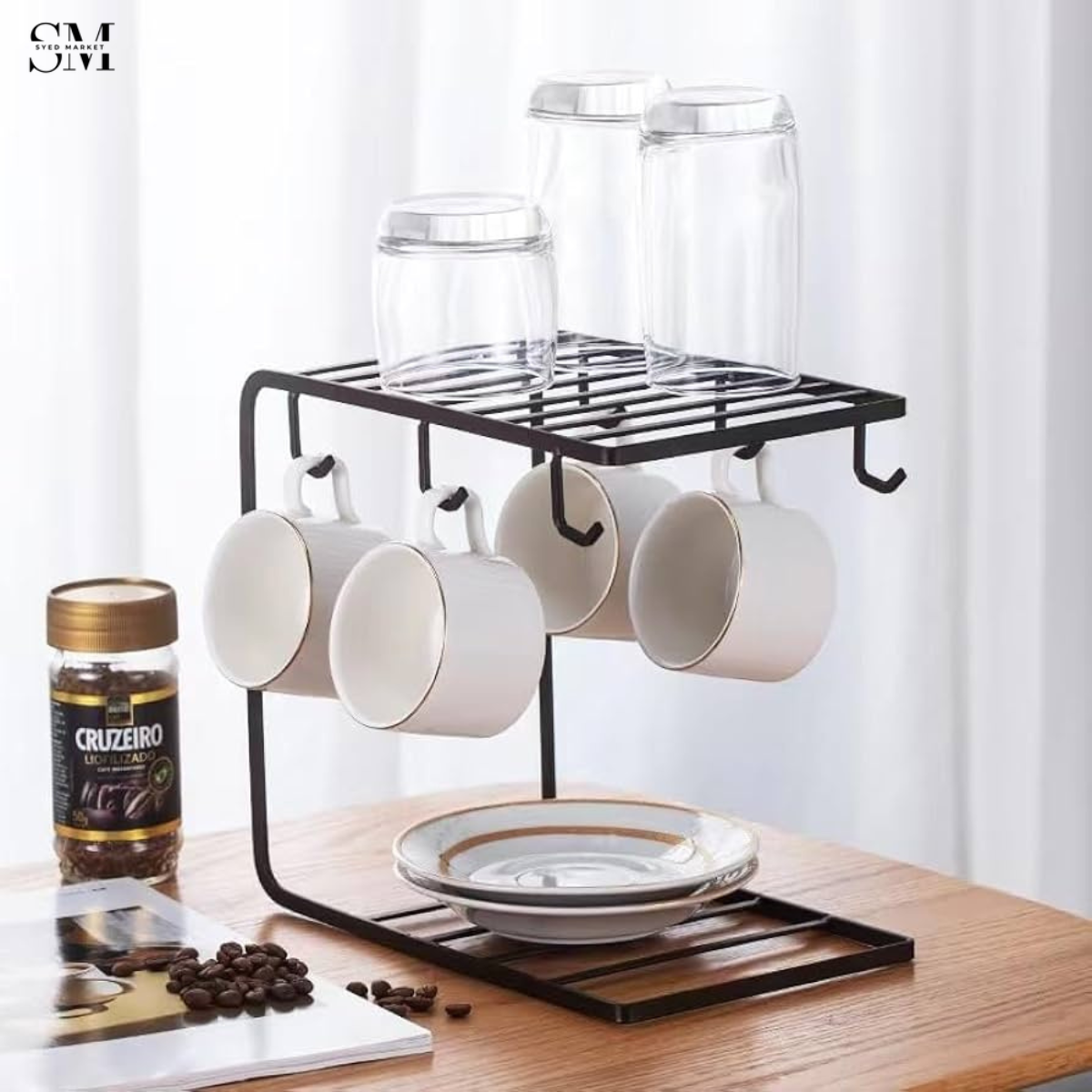 PREMIUM METAL KITCHEN CUP & BOWL ORGANIZER RACK