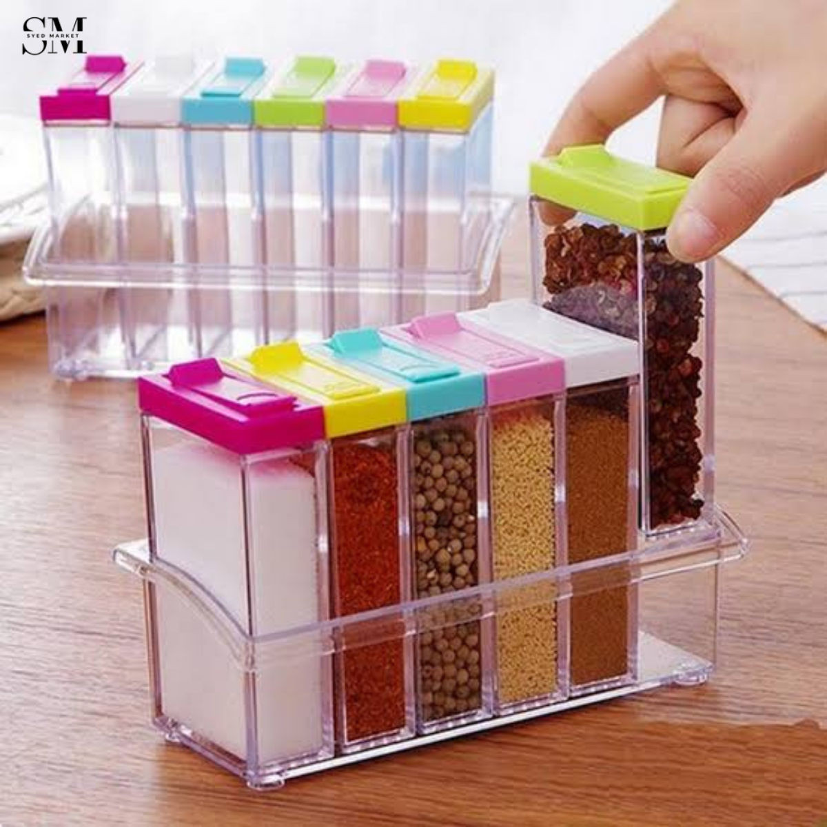 6 PIECES SPICE RACK SET – MODERN KITCHEN MASALA ORGANIZER WITH JARS