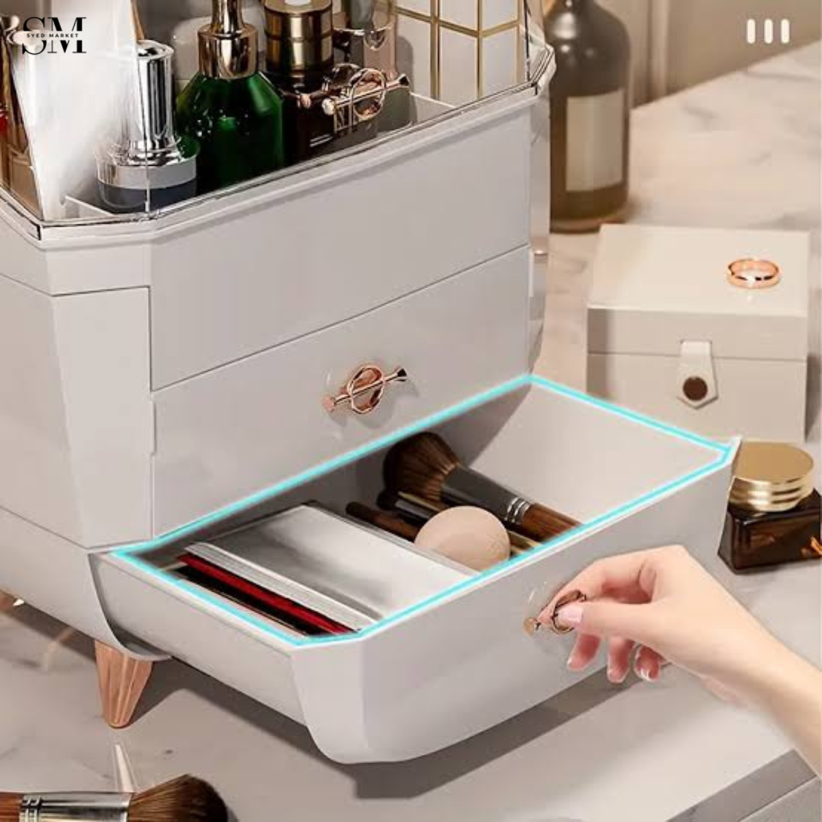 Luxury Dustproof Cosmetic Organizer Box with Drawers – Premium Vanity Makeup Storage