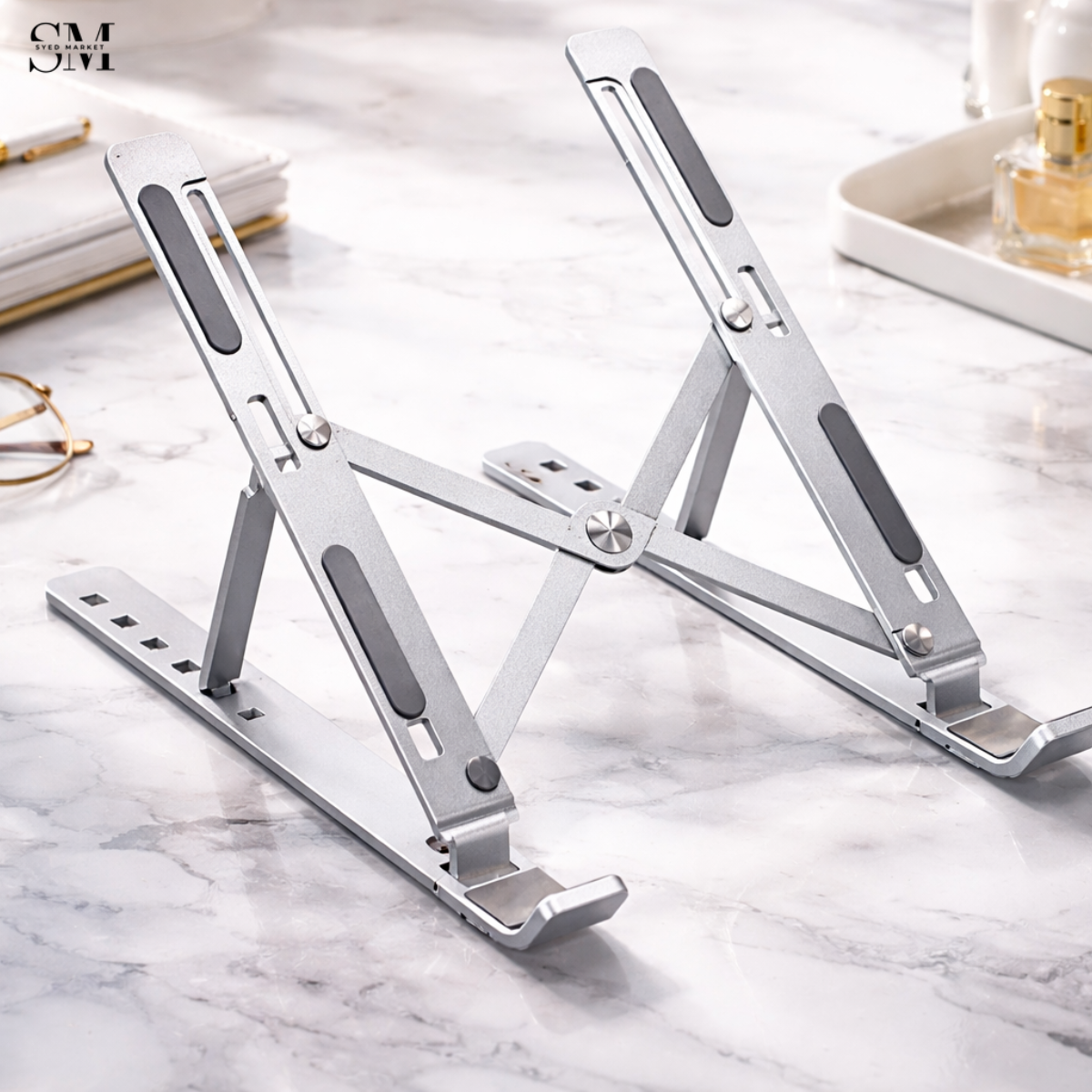 Luxury Adjustable Aluminum Laptop Stand – Foldable Ergonomic Desk Holder