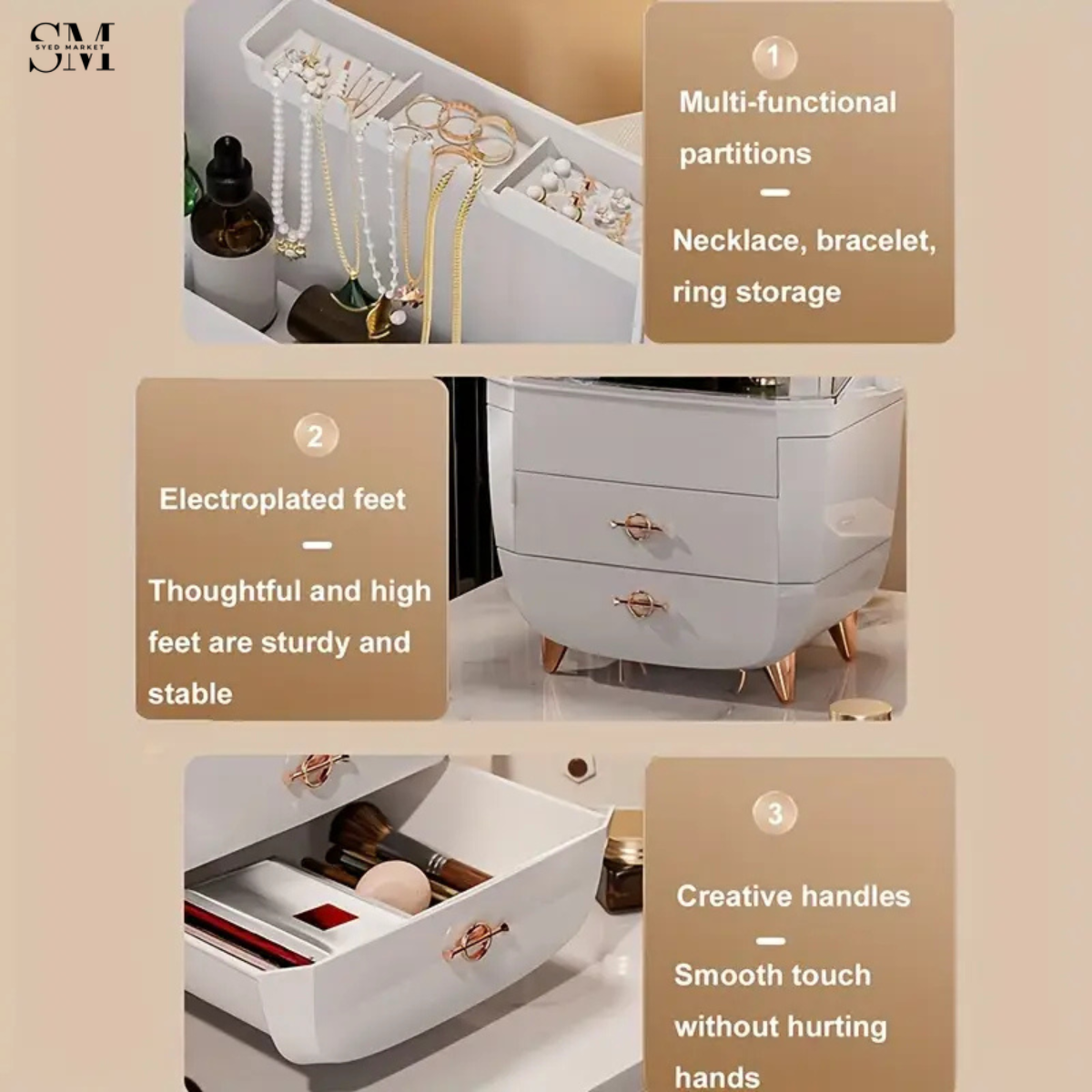 Luxury Dustproof Cosmetic Organizer Box with Drawers – Premium Vanity Makeup Storage