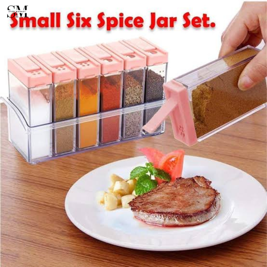 6 PIECES SPICE RACK SET – MODERN KITCHEN MASALA ORGANIZER WITH JARS