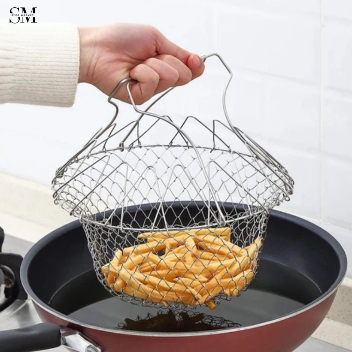 STAINLESS STEEL FOLDABLE FRYING BASKET & STEAMER RACK