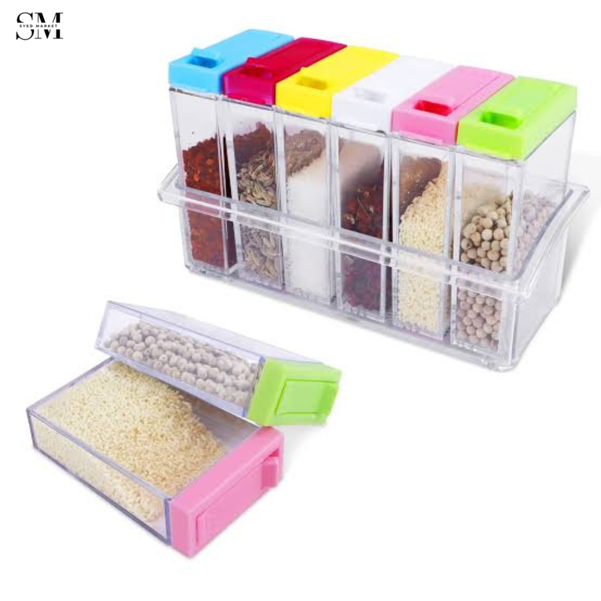 6 PIECES SPICE RACK SET – MODERN KITCHEN MASALA ORGANIZER WITH JARS