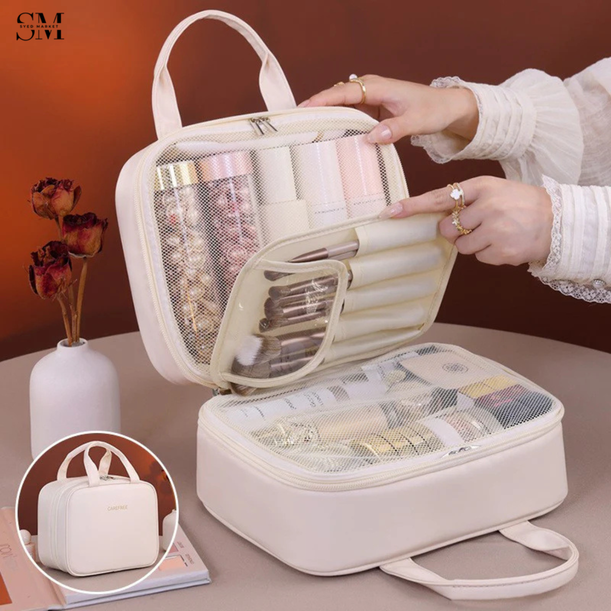 Luxury Travel Makeup Organizer Case – Premium Cosmetic Storage Bag for Skincare & Beauty Essentials