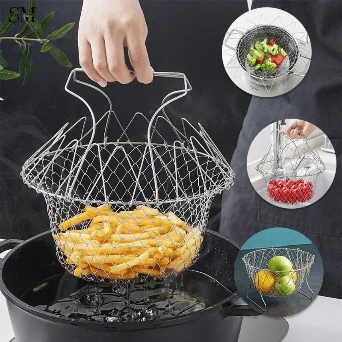 STAINLESS STEEL FOLDABLE FRYING BASKET & STEAMER RACK