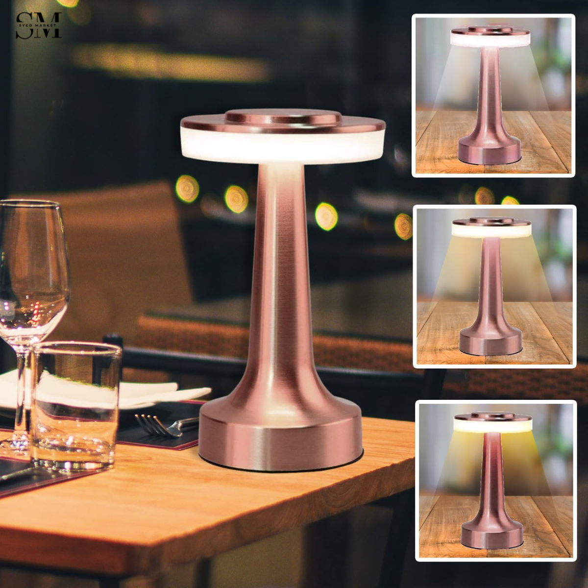 LED Touch Lamp – Rose Gold Metal