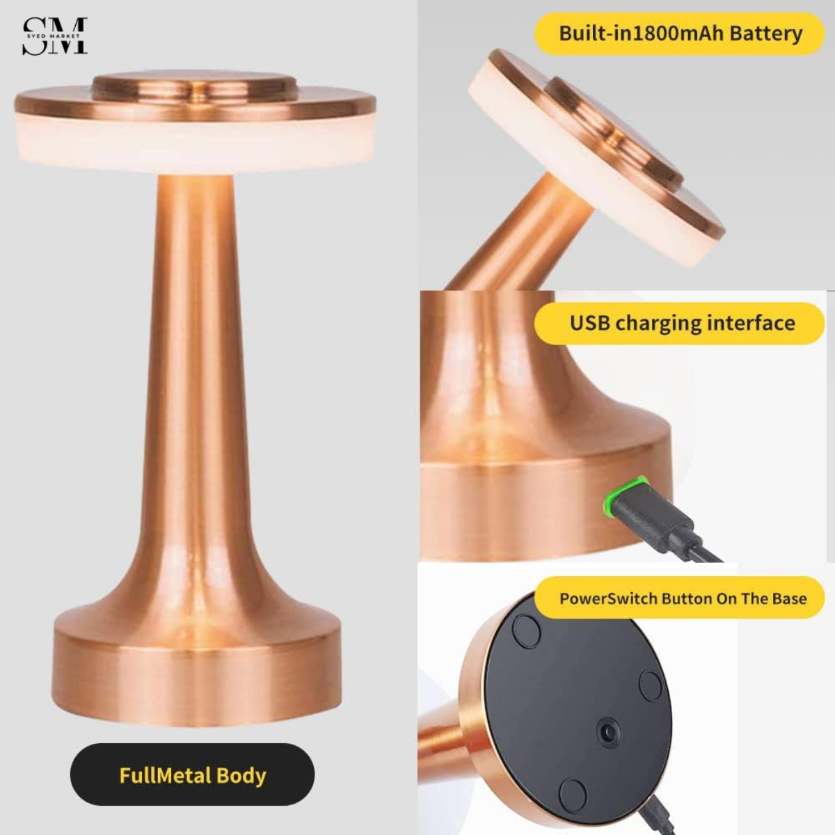 LED Touch Lamp – Rose Gold Metal