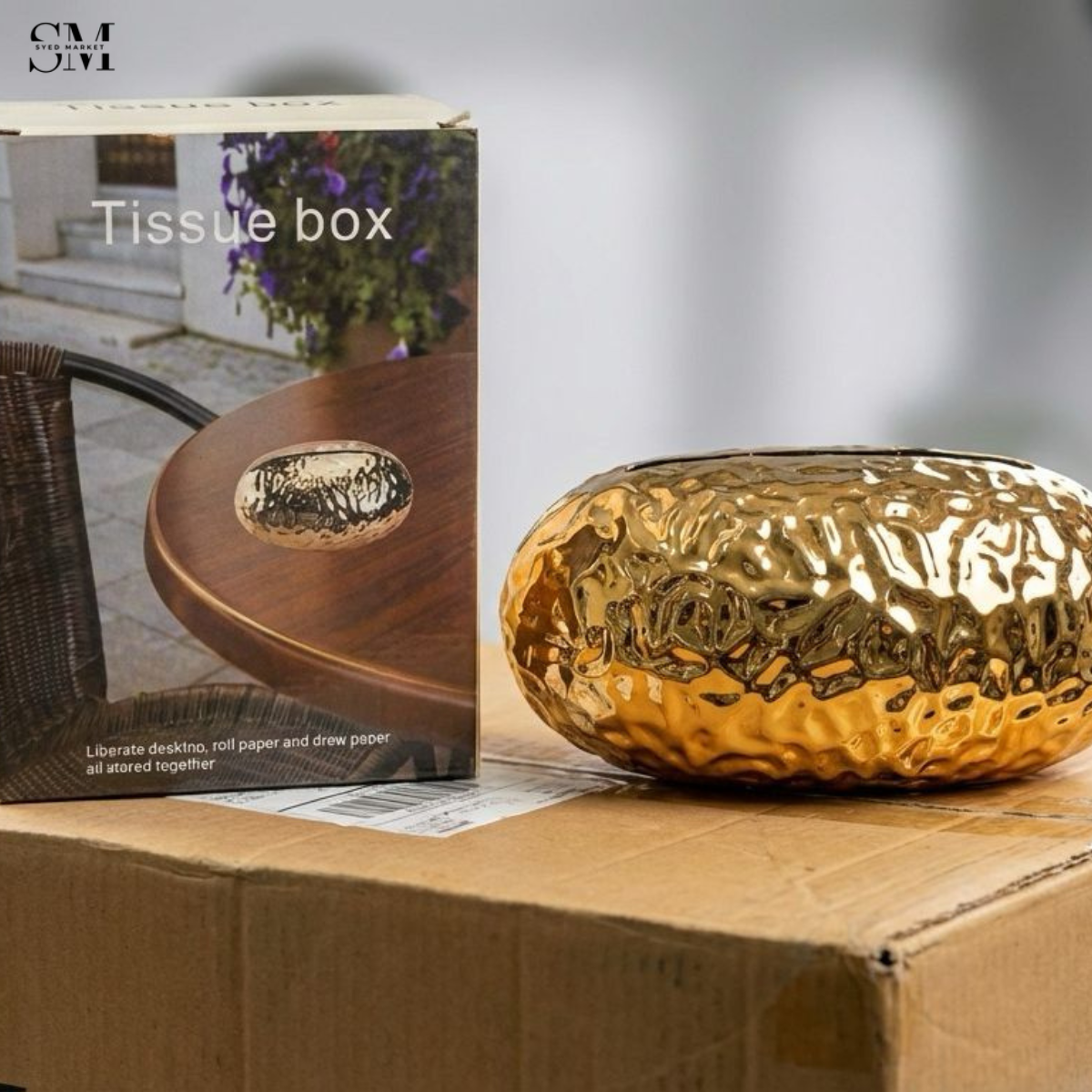 LUXURY GOLDEN PLASTIC TISSUE BOX