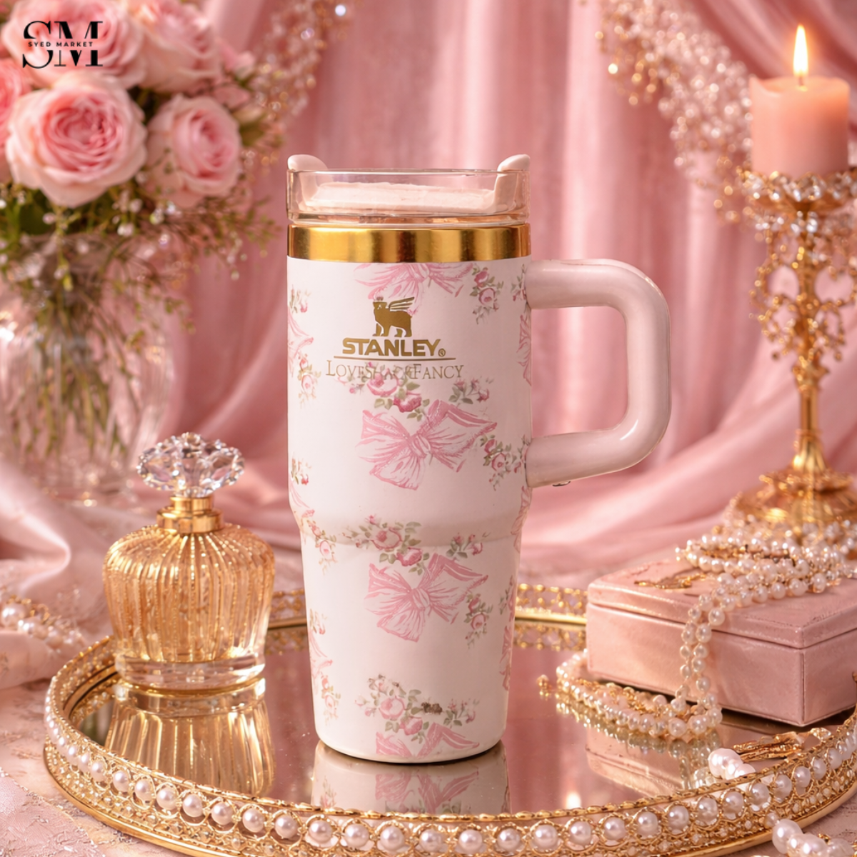 STANLEY X LOVE SHACK FANCY TUMBLER QUENCHER 14OZ - BEAUX PINK (KHAKI BOX)