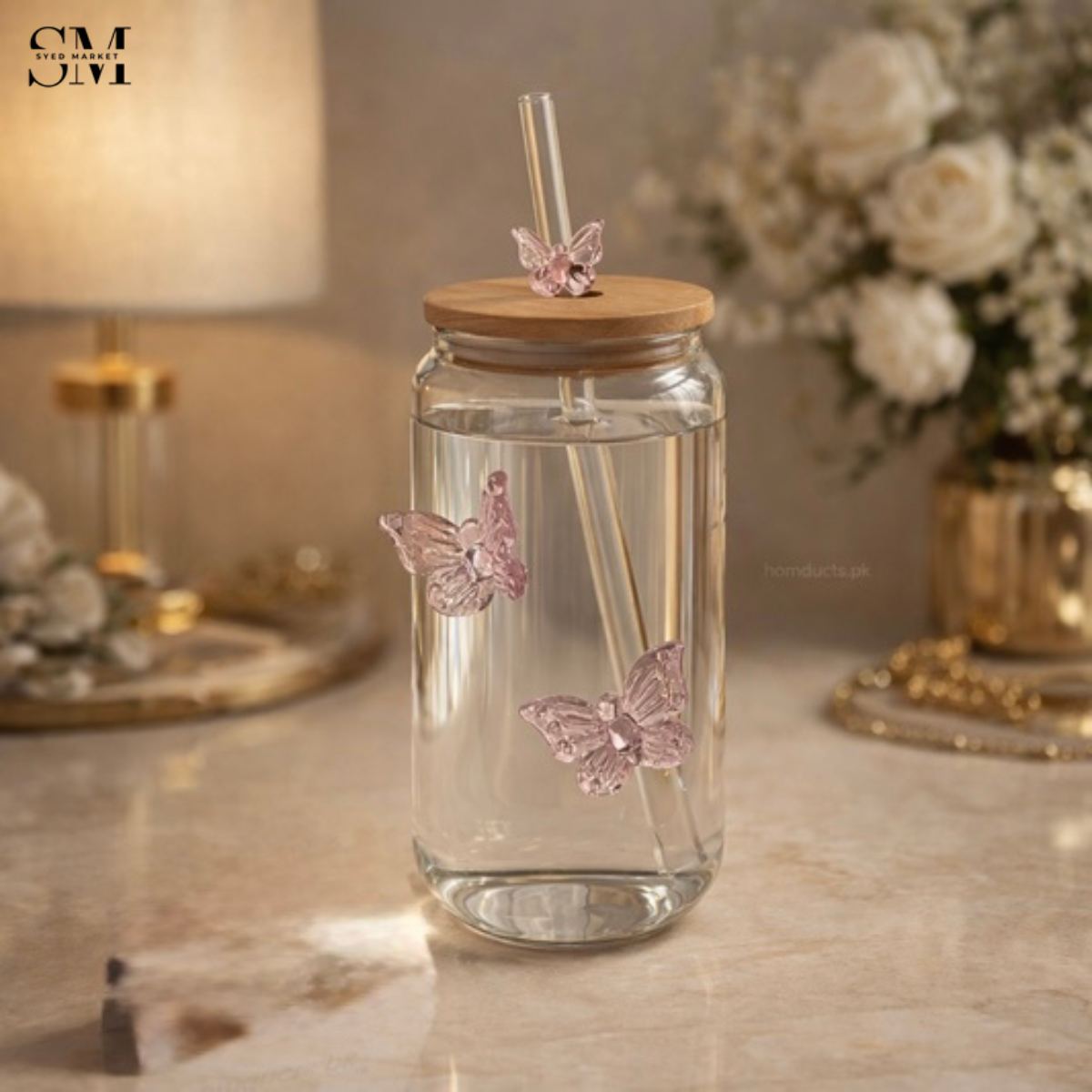 LUXURY GLASS JAR WITH BUTTERFLY DESIGN – ELEGANT PREMIUM AESTHETIC