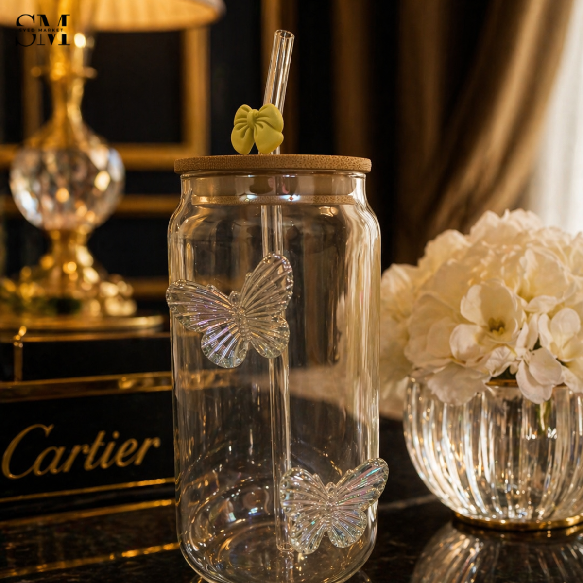 LUXURY GLASS JAR WITH BUTTERFLY DESIGN – ELEGANT PREMIUM AESTHETIC