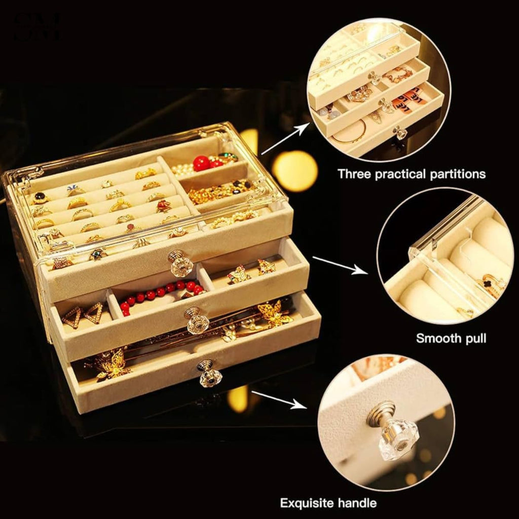 LUXURY JEWELRY ORGANIZER BOX WITH DRAWERS – ELEGANT RING & NECKLACE STORAGE CASE