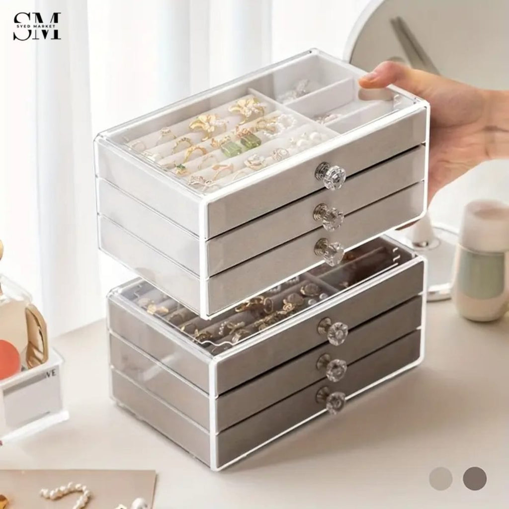 LUXURY JEWELRY ORGANIZER BOX WITH DRAWERS – ELEGANT RING & NECKLACE STORAGE CASE