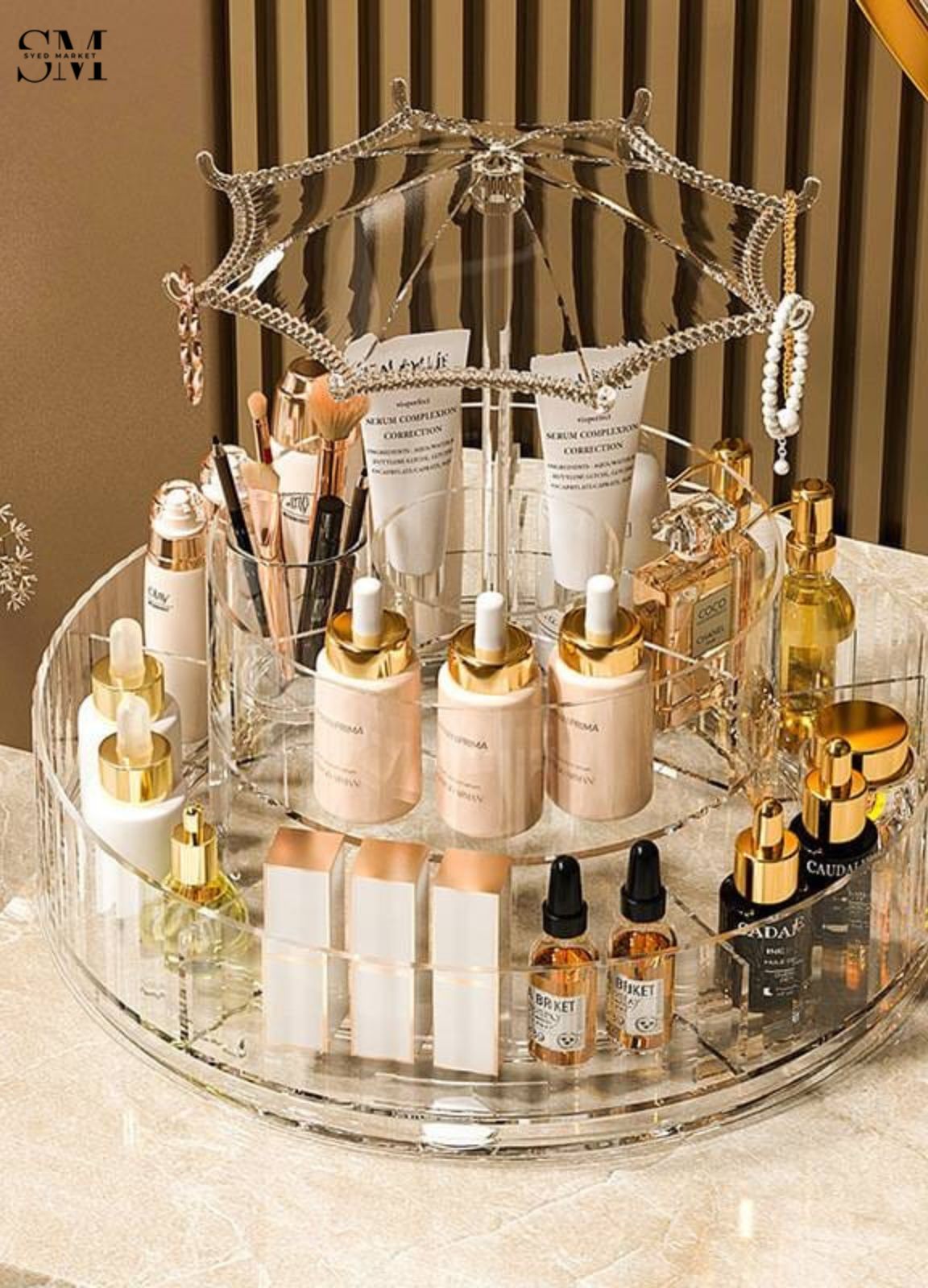 ROTATING UMBRELLA MAKEUP & JEWELRY ORGANIZER