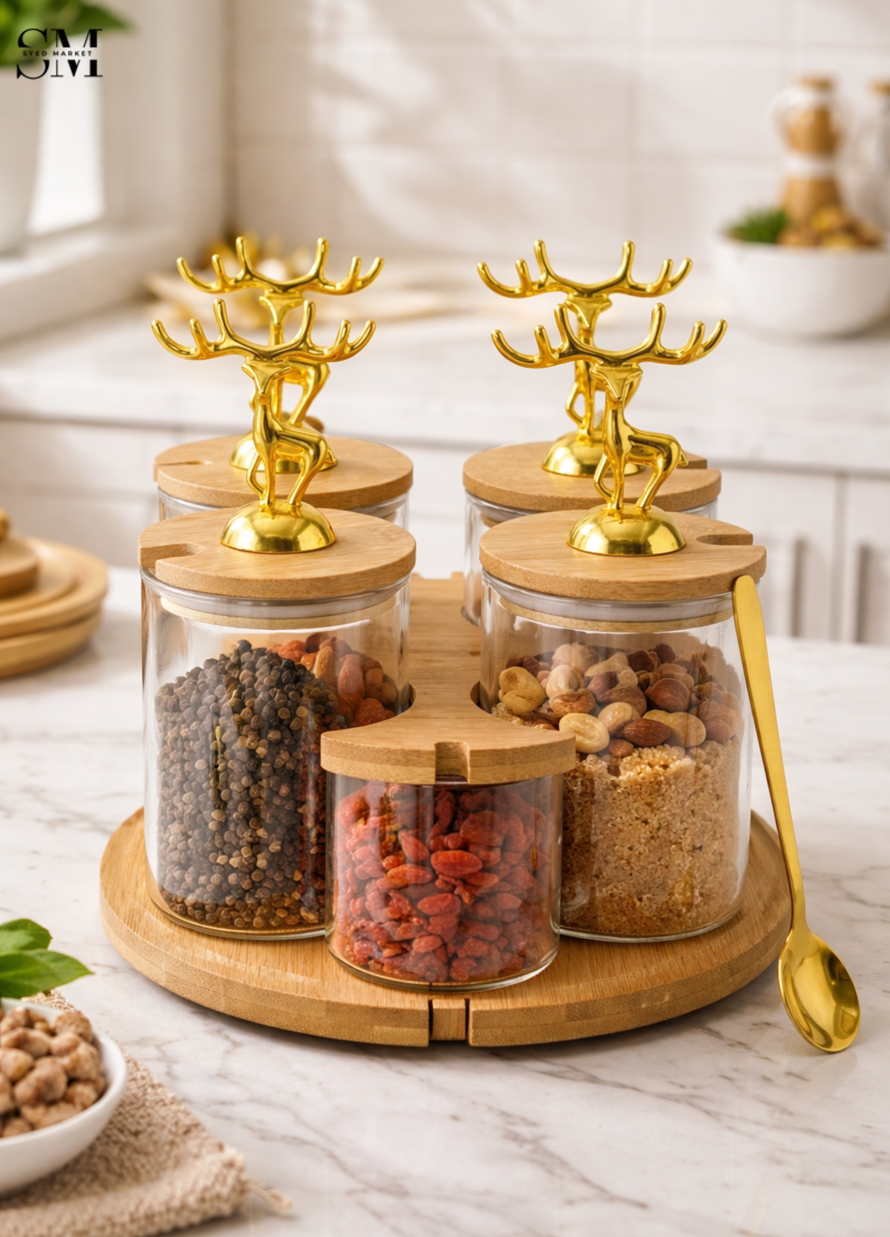 MAJESTIC REINDEER GLASS JARS SET - 4 PIECES ROUND