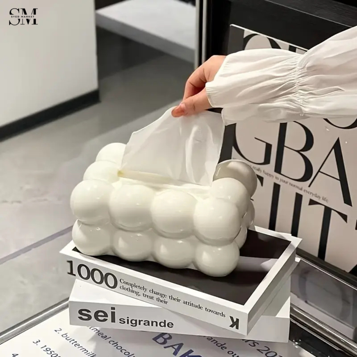 PVC BUBBLE DESIGN TISSUE BOX HOLDER – LUXURY VILLA TABLETOP DECOR - WHITE