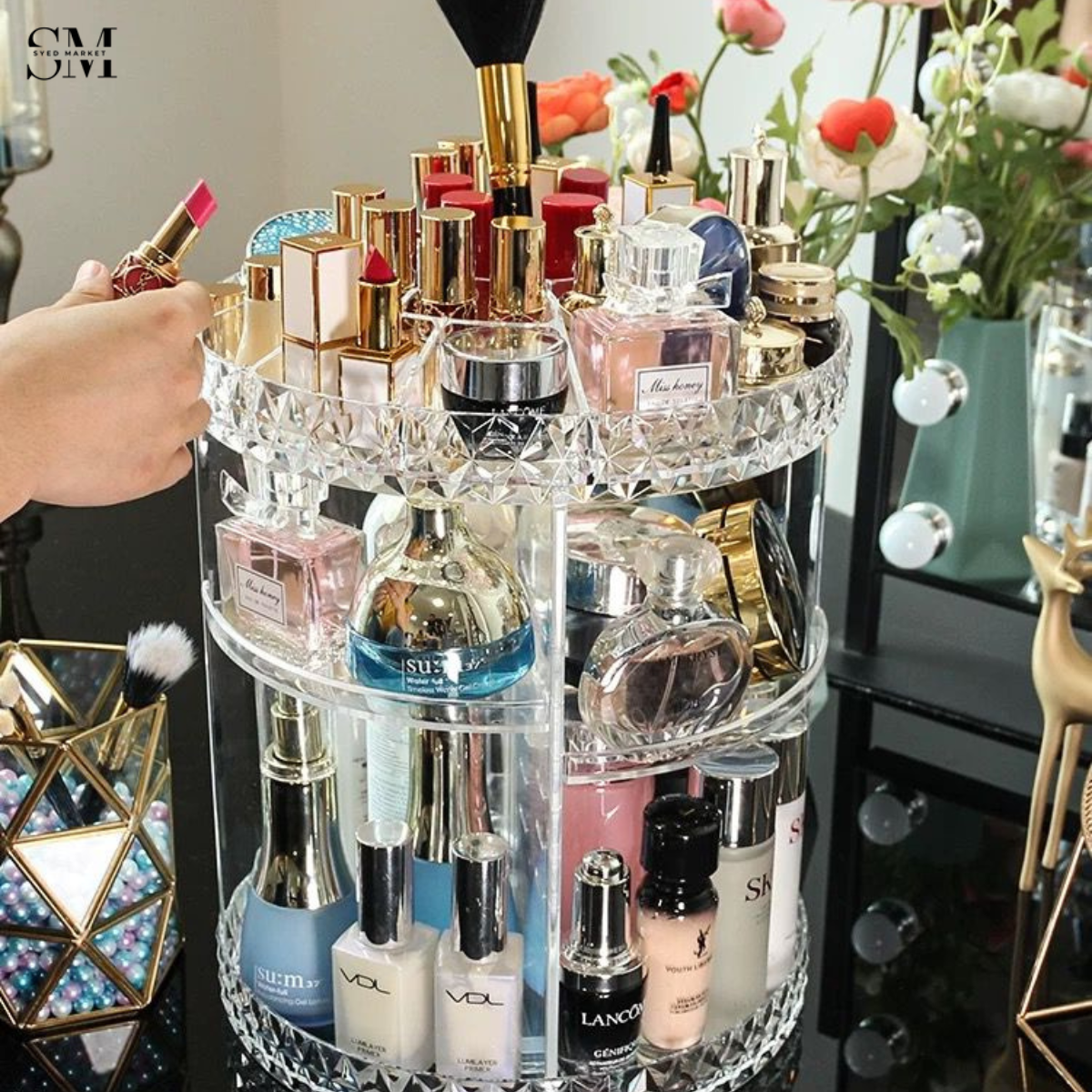 360° ROTATING MAKEUP ORGANIZER – PREMIUM COSMETIC STORAGE RACK