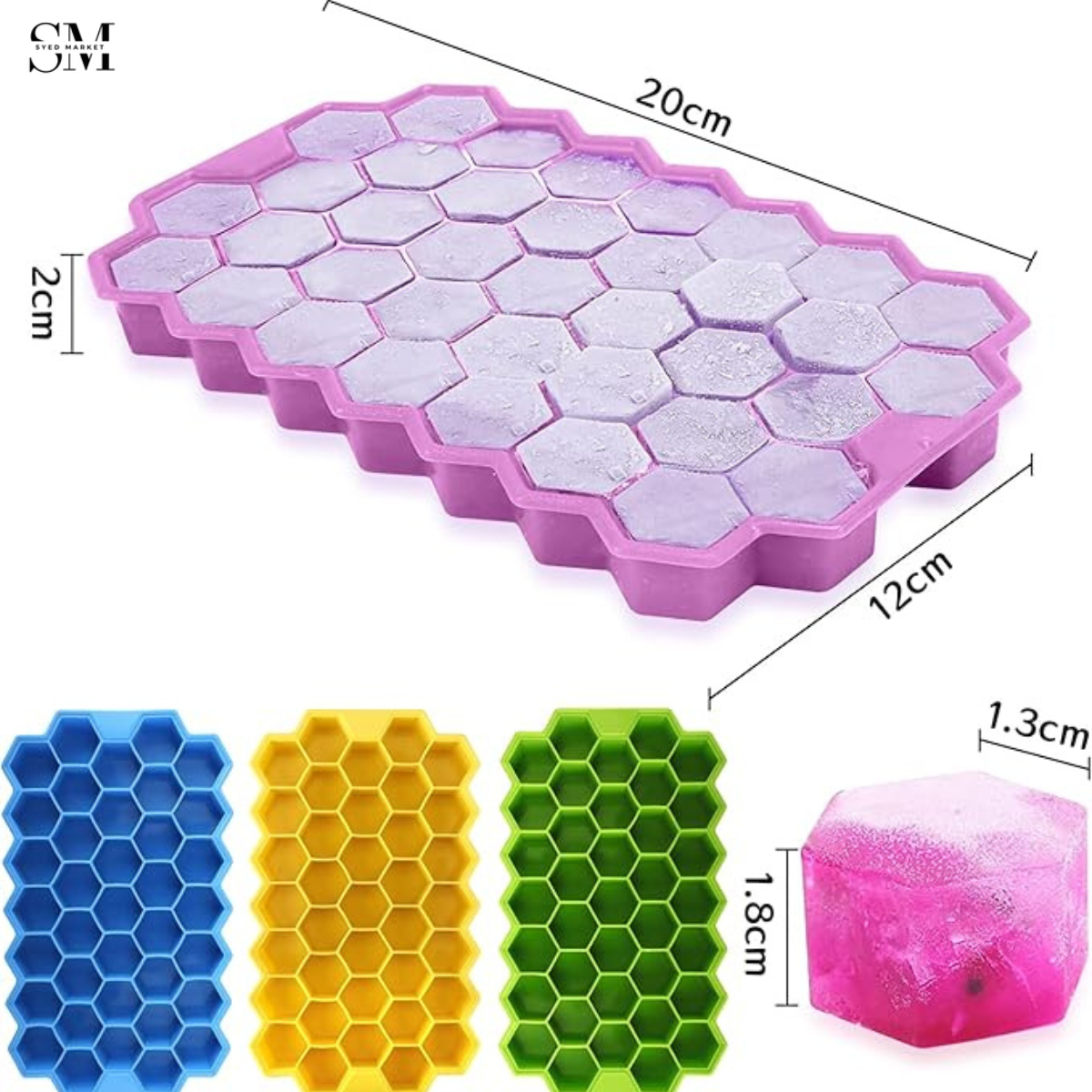 SILICONE HONEYCOMB ICE CUBE TRAY – 37 SLOTS