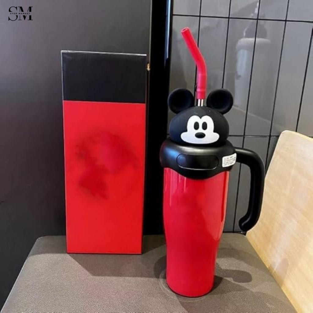 CUTE CARTOON STRAW WATER BOTTLE WITH HANDLE – LEAKPROOF KIDS DRINKING CUP