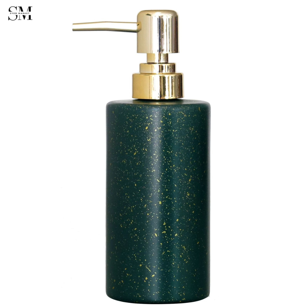 LUXURY GREEN SOAP DISPENSER WITH GOLD PUMP – MODERN BATHROOM ACCESSORY