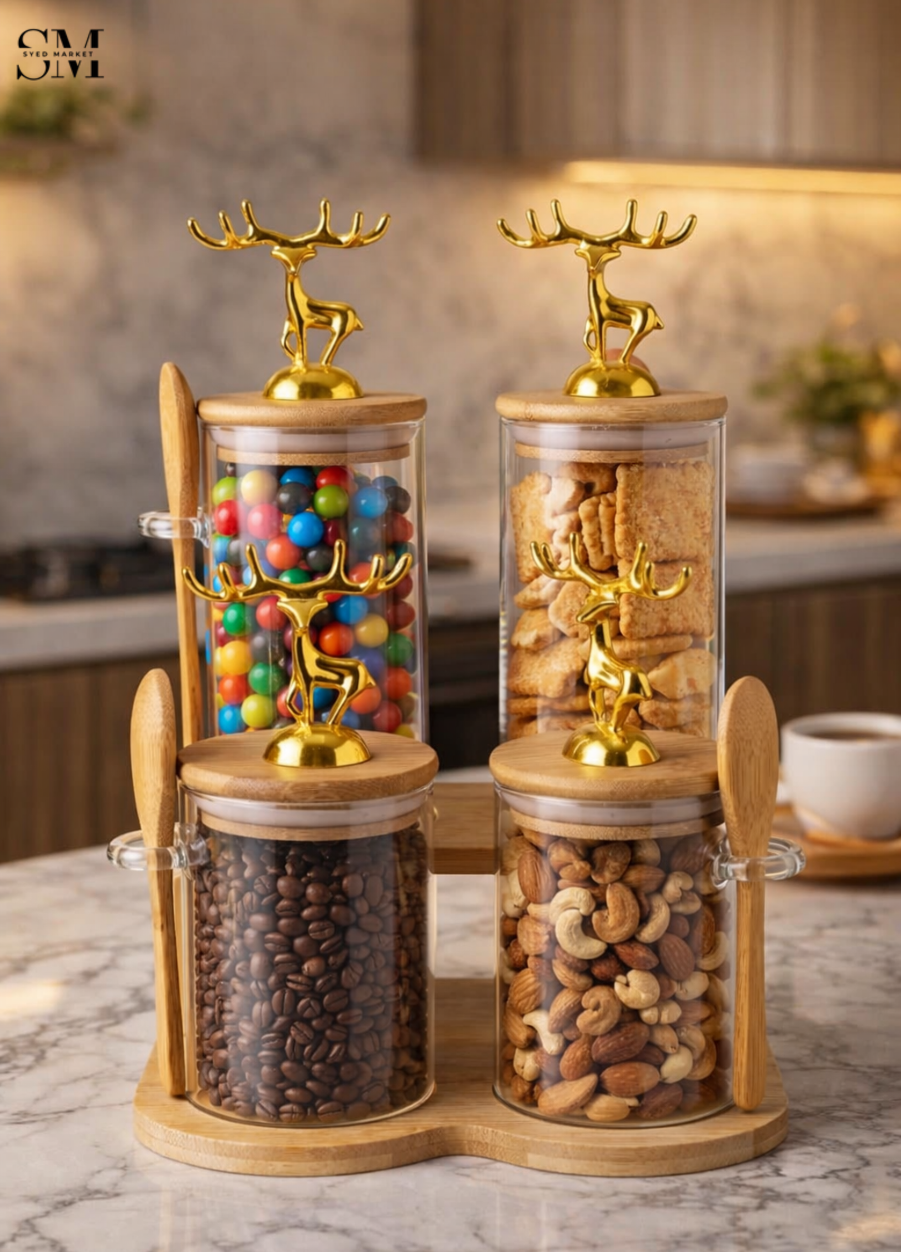 MAJESTIC REINDEER GLASS JARS SET - 4 PIECES STAIRS