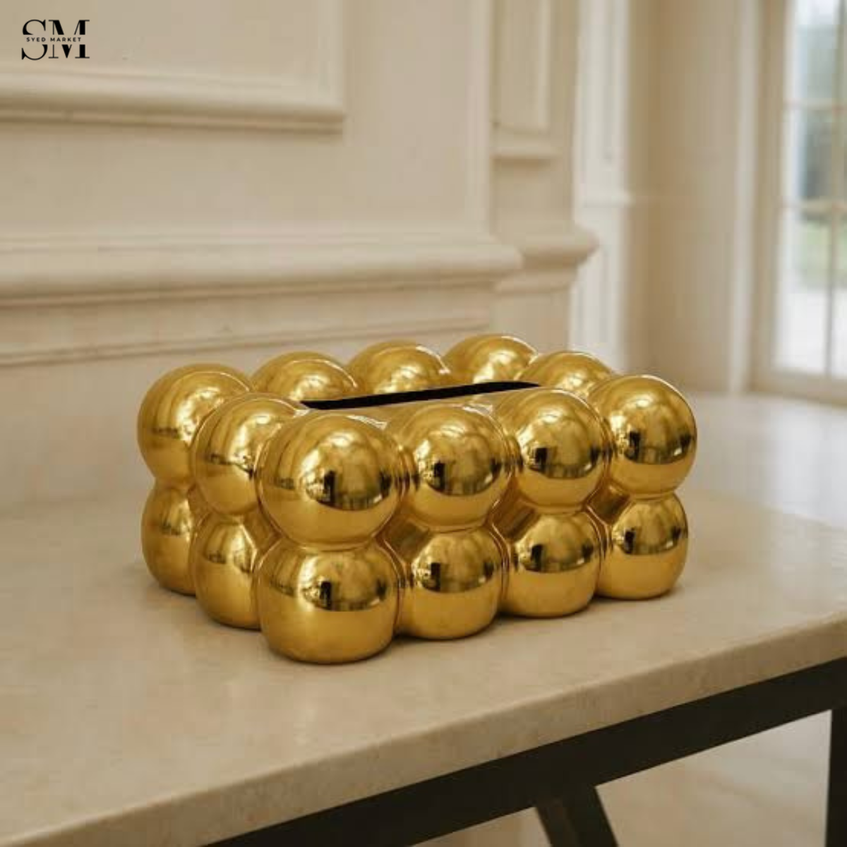 PVC BUBBLE DESIGN TISSUE BOX HOLDER – LUXURY VILLA TABLETOP DECOR - GOLD
