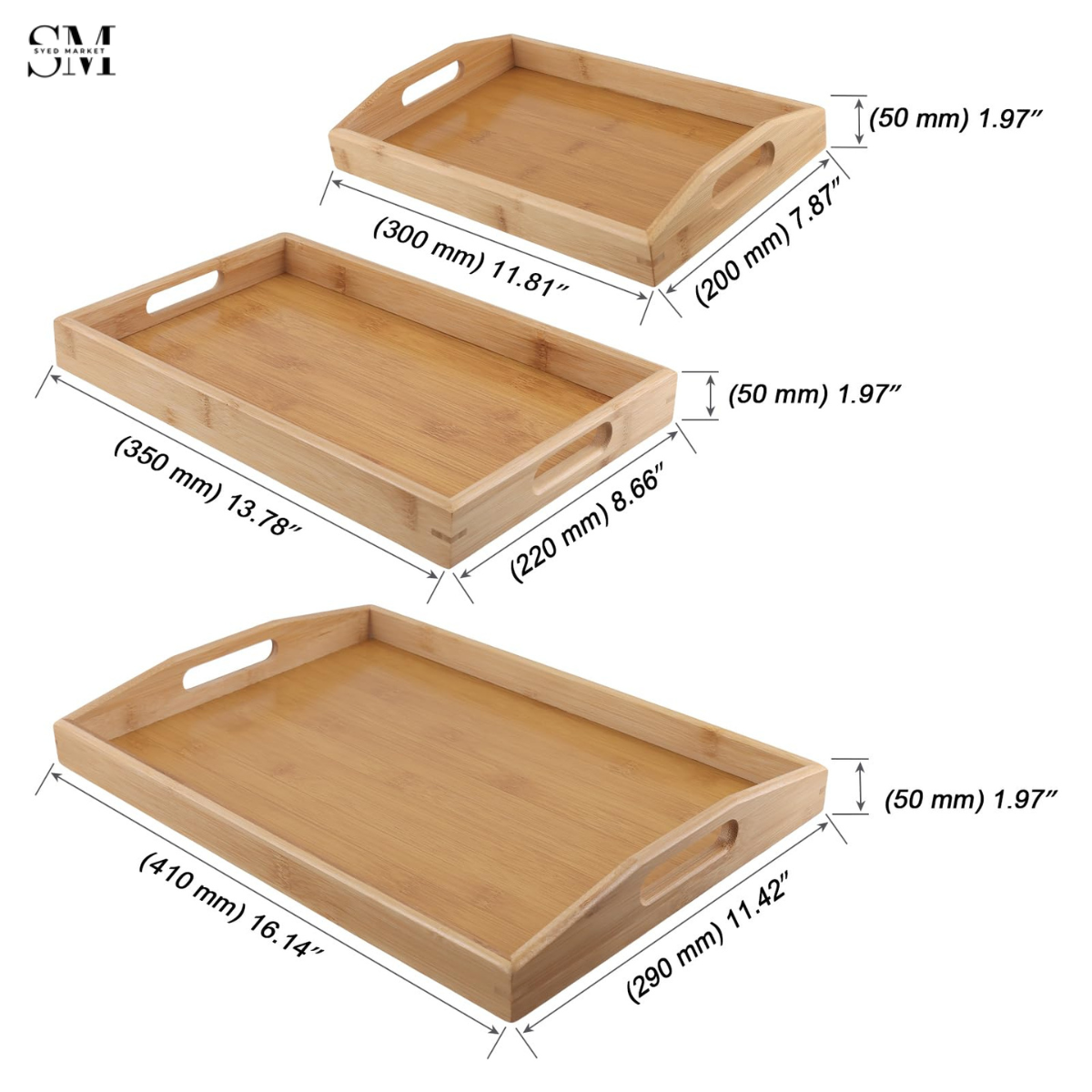 PREMIUM BAMBOO SERVING TRAY SET WITH HANDLES – FOLDABLE WOODEN BREAKFAST & TEA TRAY FOR HOME & KITCHEN