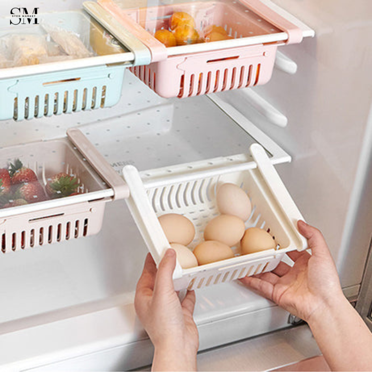 ADJUSTABLE FRIDGE STORAGE BASKET