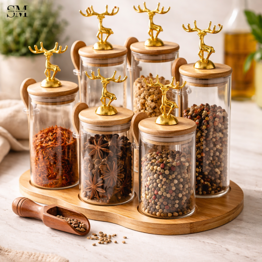 MAJESTIC REINDEER GLASS JARS SET - 6 PIECES STAIRS