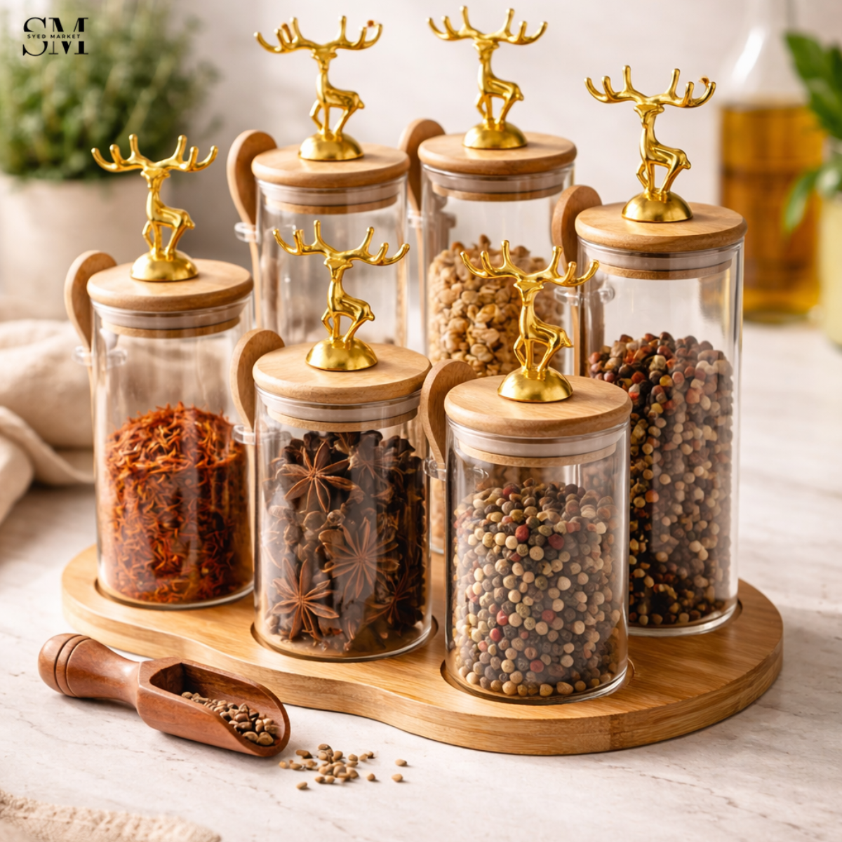 MAJESTIC REINDEER GLASS JARS SET - 6 PIECES STAIRS
