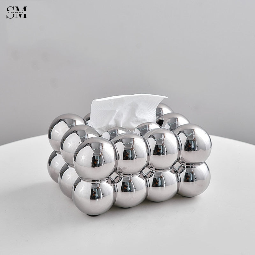 PVC BUBBLE DESIGN TISSUE BOX HOLDER – LUXURY VILLA TABLETOP DECOR - SILVER