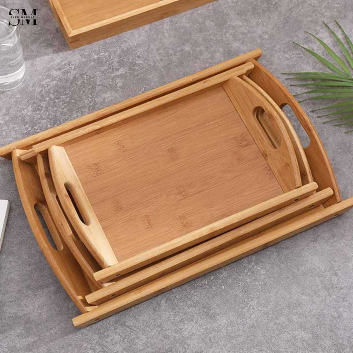 PREMIUM BAMBOO SERVING TRAY SET WITH HANDLES – FOLDABLE WOODEN BREAKFAST & TEA TRAY FOR HOME & KITCHEN