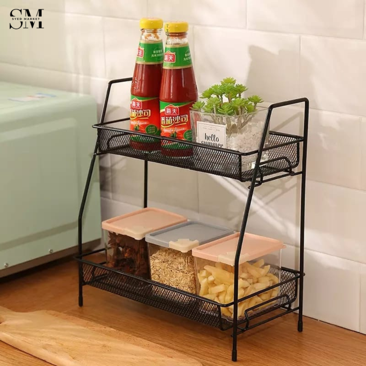 2 LAYER KITCHEN ORGANIZER RACK – SPACE SAVING COUNTERTOP STORAGE SHELF MULTIPURPOSE