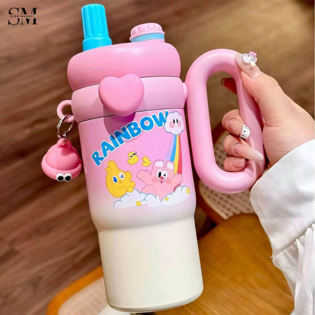 CUTE KAWAII INSULATED TUMBLER SIPPER 800ML WITH HANDLE & STRAW LEAKPROOF & STAINLESS STEEL