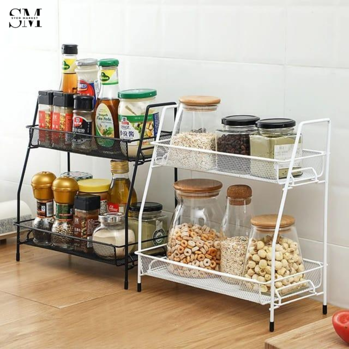 2 LAYER KITCHEN ORGANIZER RACK – SPACE SAVING COUNTERTOP STORAGE SHELF MULTIPURPOSE
